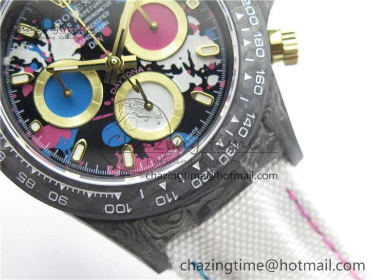 Daytona DIW Carbon OMF Best Edition Blue Pink White Dial on White Nylon Strap A4130