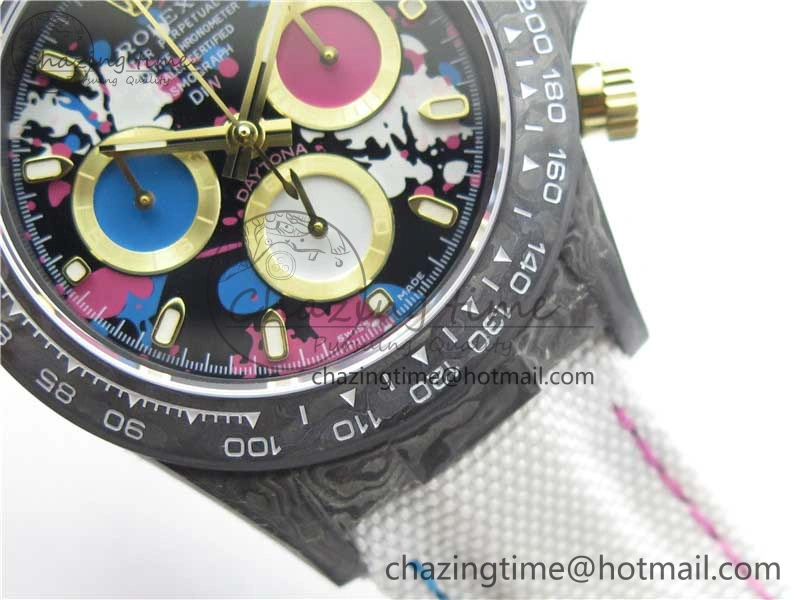 Daytona DIW Carbon OMF Best Edition Blue Pink White Dial on White Nylon Strap A4130