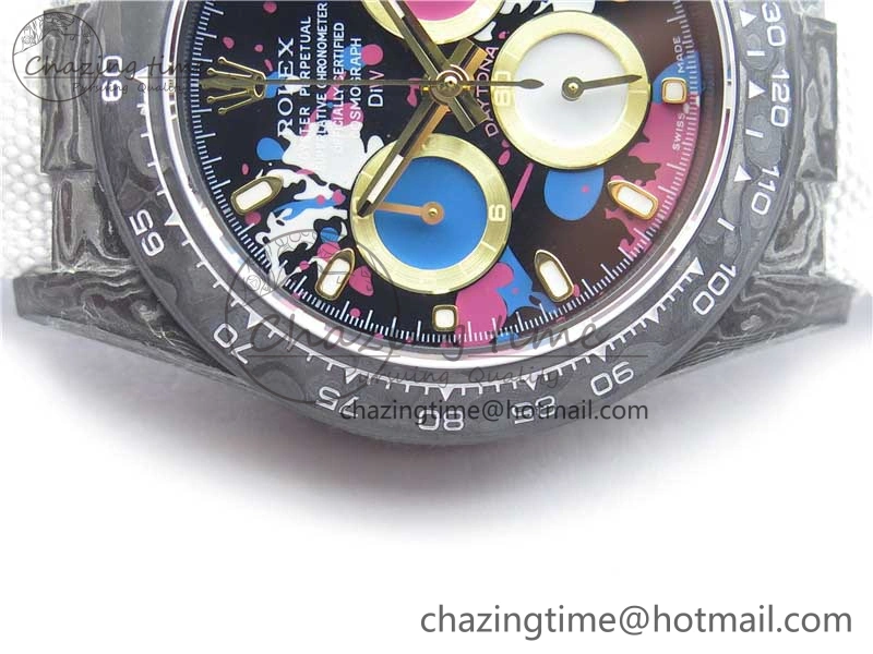Daytona DIW Carbon OMF Best Edition Blue Pink White Dial on White Nylon Strap A4130