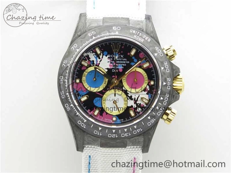 Daytona DIW Carbon OMF Best Edition Blue Pink White Dial on White Nylon Strap A4130