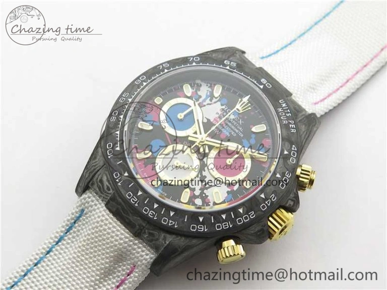 Daytona DIW Carbon OMF Best Edition Blue Pink White Dial on White Nylon Strap A4130