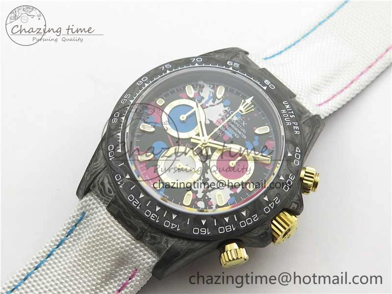 Daytona DIW Carbon OMF Best Edition Blue Pink White Dial on White Nylon Strap A4130