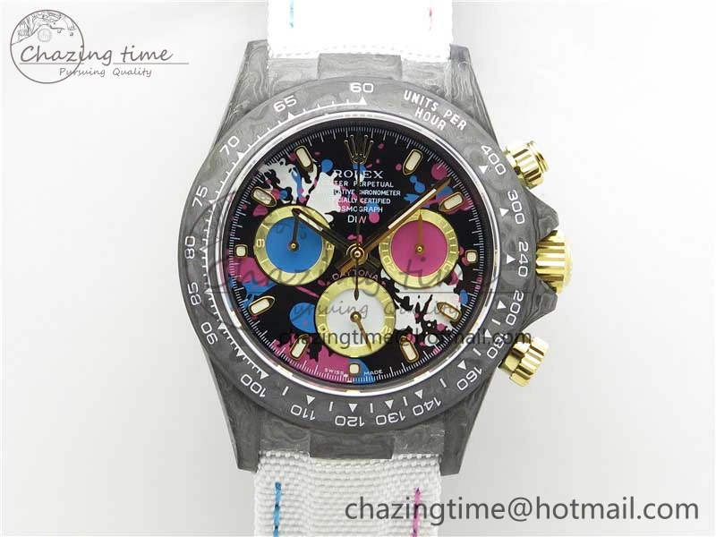 Daytona DIW Carbon OMF Best Edition Blue Pink White Dial on White Nylon Strap A4130