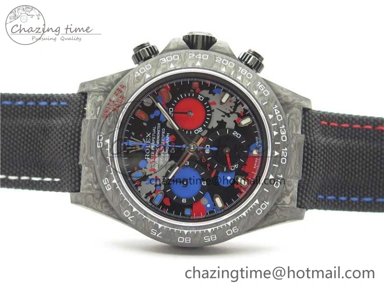 Daytona DIW Carbon OMF Best Edition Red Blue Dial Blue Hand on Black Nylon Strap A4130