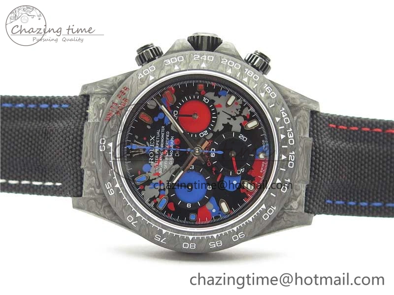 Daytona DIW Carbon OMF Best Edition Red Blue Dial Blue Hand on Black Nylon Strap A4130