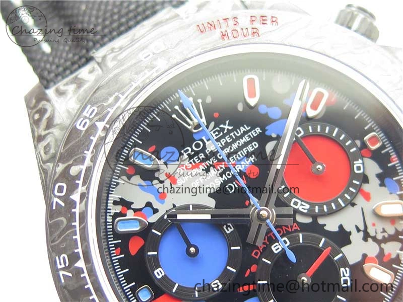 Daytona DIW Carbon OMF Best Edition Red Blue Dial Blue Hand on Black Nylon Strap A4130