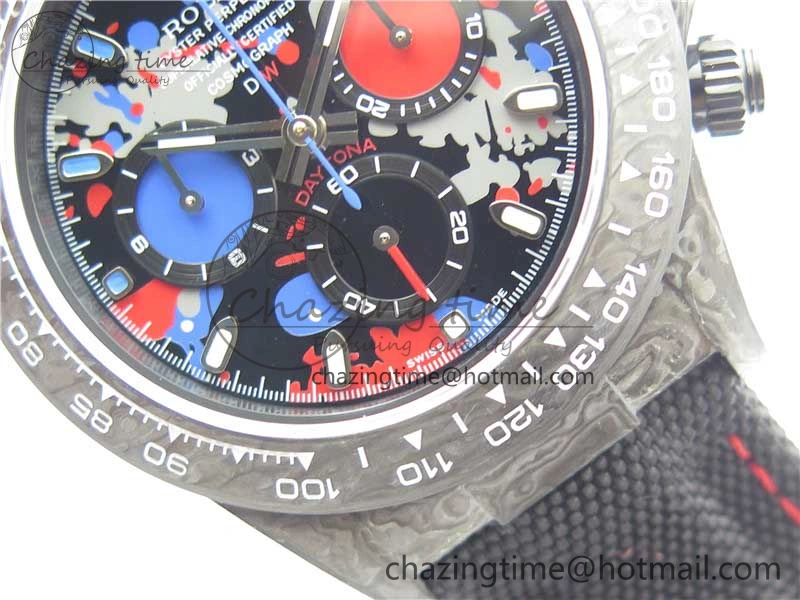 Daytona DIW Carbon OMF Best Edition Red Blue Dial Blue Hand on Black Nylon Strap A4130
