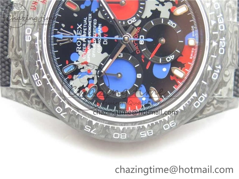 Daytona DIW Carbon OMF Best Edition Red Blue Dial Blue Hand on Black Nylon Strap A4130