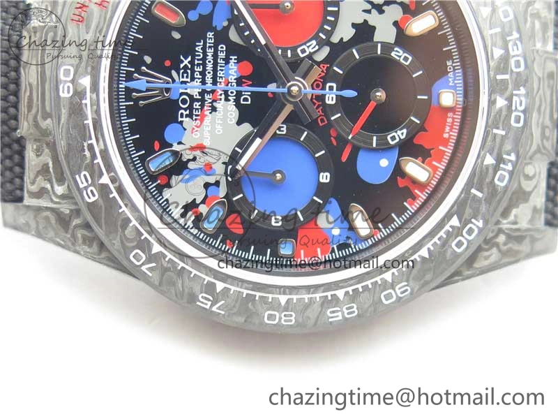 Daytona DIW Carbon OMF Best Edition Red Blue Dial Blue Hand on Black Nylon Strap A4130