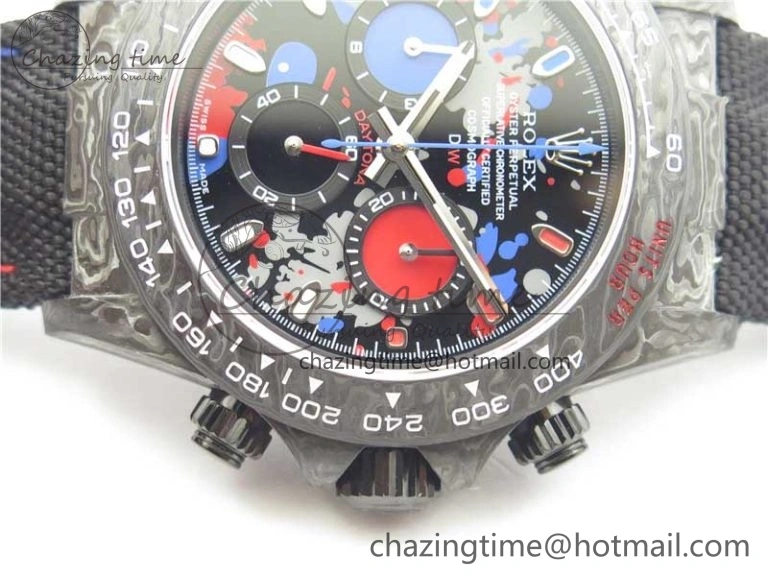 Daytona DIW Carbon OMF Best Edition Red Blue Dial Blue Hand on Black Nylon Strap A4130