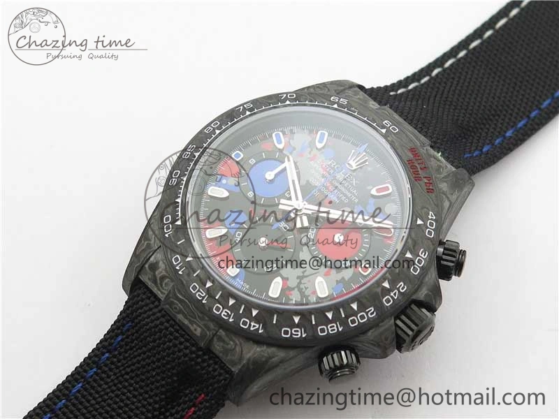 Daytona DIW Carbon OMF Best Edition Red Blue Dial Blue Hand on Black Nylon Strap A4130