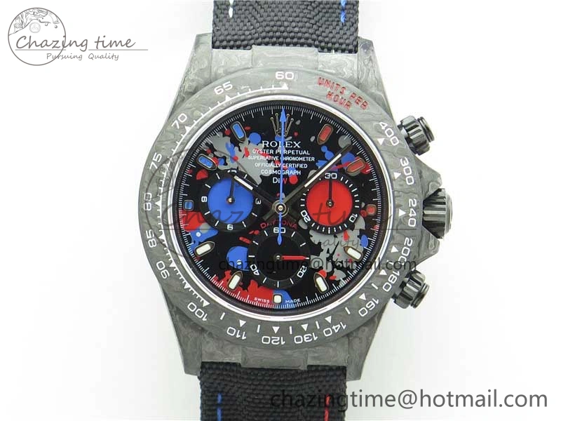 Daytona DIW Carbon OMF Best Edition Red Blue Dial Blue Hand on Black Nylon Strap A4130