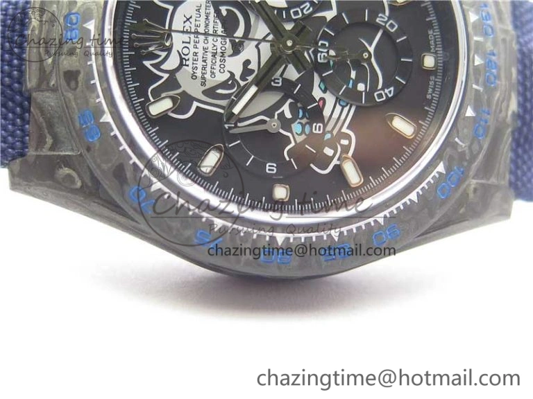 Daytona DIW Carbon V2 WWF Best Edition Black Dial On Dark Blue Nylon Strap A7750