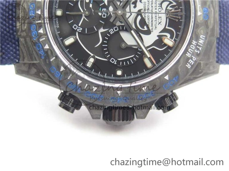 Daytona DIW Carbon V2 WWF Best Edition Black Dial On Dark Blue Nylon Strap A7750
