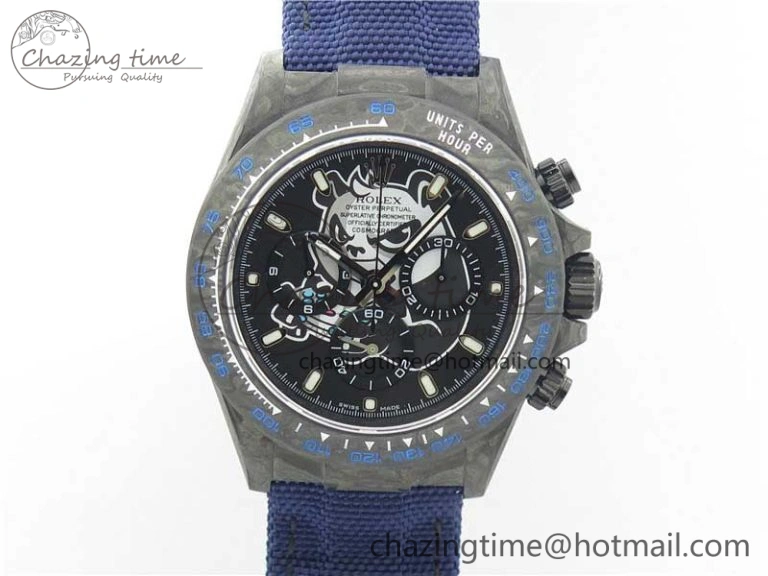 Daytona DIW Carbon V2 WWF Best Edition Black Dial On Dark Blue Nylon Strap A7750