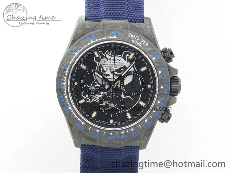 Daytona DIW Carbon V2 WWF Best Edition Black Dial On Dark Blue Nylon Strap A7750