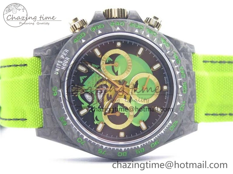 Daytona DIW Carbon V2 WWF Best Edition Black Green Dial On Green Nylon Strap A7750