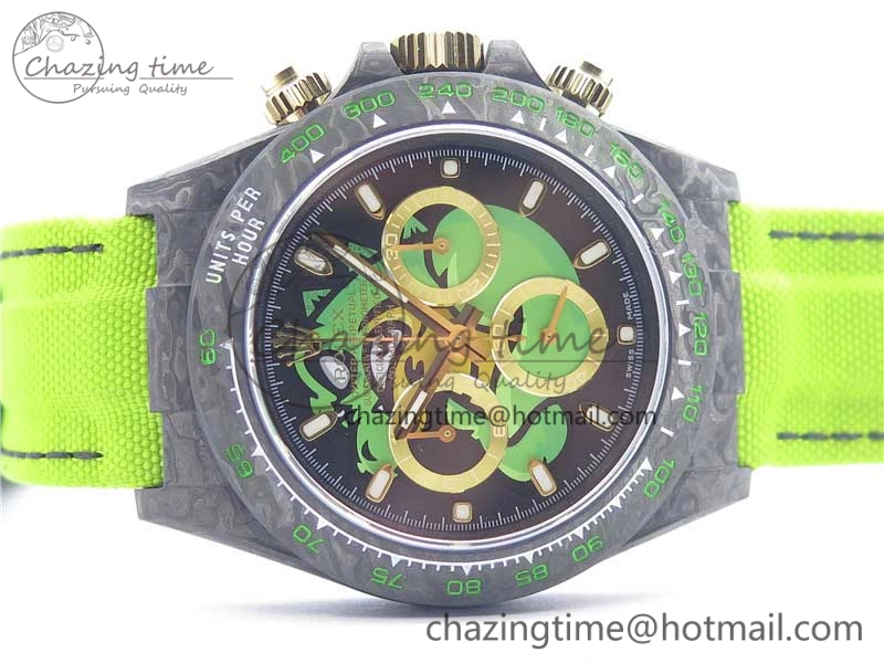 Daytona DIW Carbon V2 WWF Best Edition Black Green Dial On Green Nylon Strap A7750