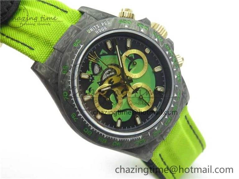 Daytona DIW Carbon V2 WWF Best Edition Black Green Dial On Green Nylon Strap A7750