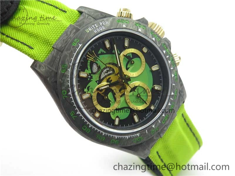 Daytona DIW Carbon V2 WWF Best Edition Black Green Dial On Green Nylon Strap A7750