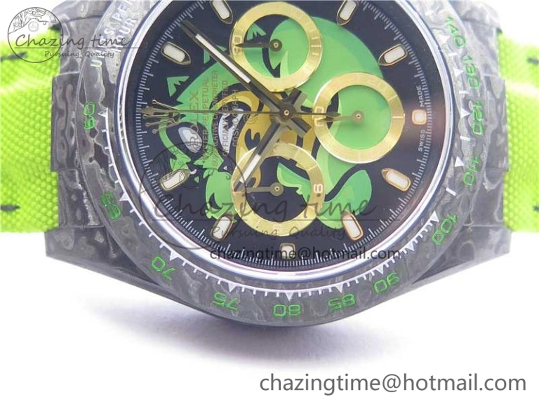Daytona DIW Carbon V2 WWF Best Edition Black Green Dial On Green Nylon Strap A7750