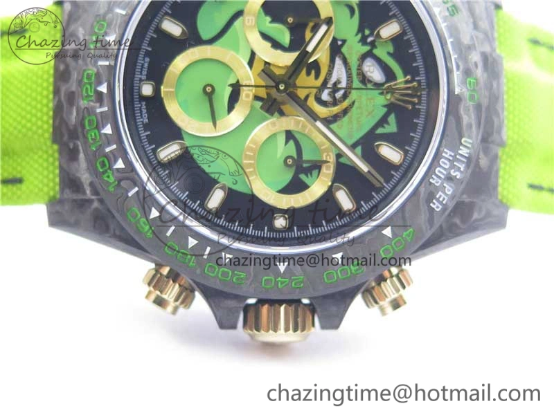 Daytona DIW Carbon V2 WWF Best Edition Black Green Dial On Green Nylon Strap A7750