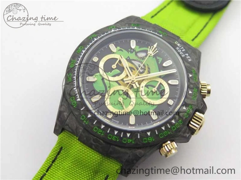 Daytona DIW Carbon V2 WWF Best Edition Black Green Dial On Green Nylon Strap A7750