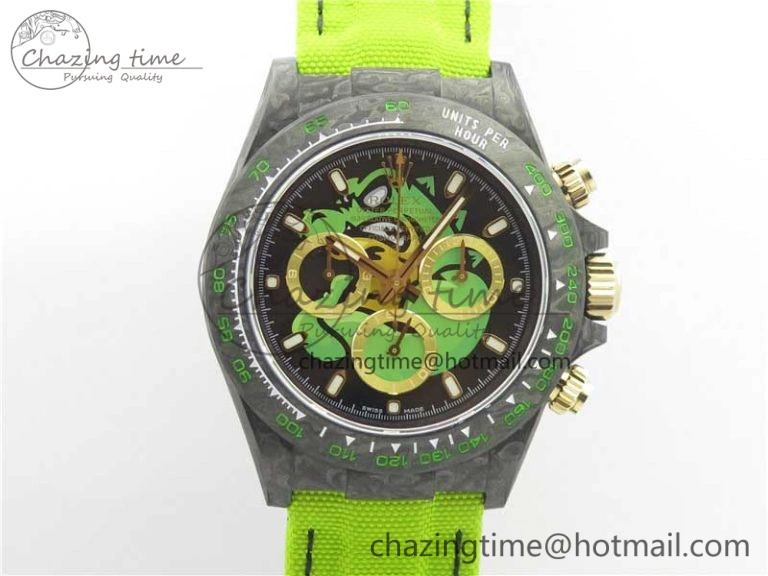 Daytona DIW Carbon V2 WWF Best Edition Black Green Dial On Green Nylon Strap A7750
