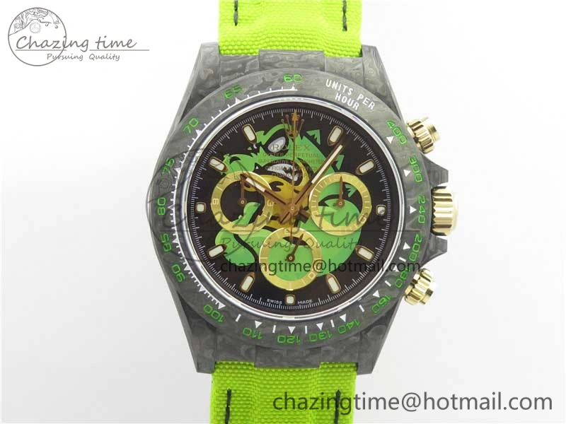 Daytona DIW Carbon V2 WWF Best Edition Black Green Dial On Green Nylon Strap A7750