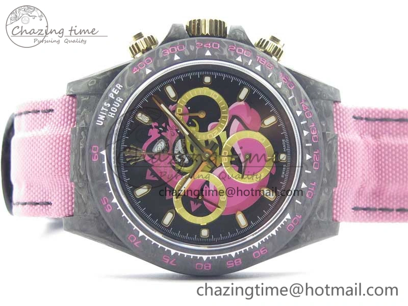 Daytona DIW Carbon V2 WWF Best Edition Black Pink Dial On Pink Nylon Strap A7750