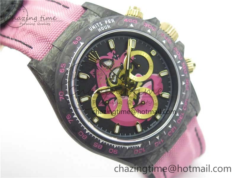 Daytona DIW Carbon V2 WWF Best Edition Black Pink Dial On Pink Nylon Strap A7750