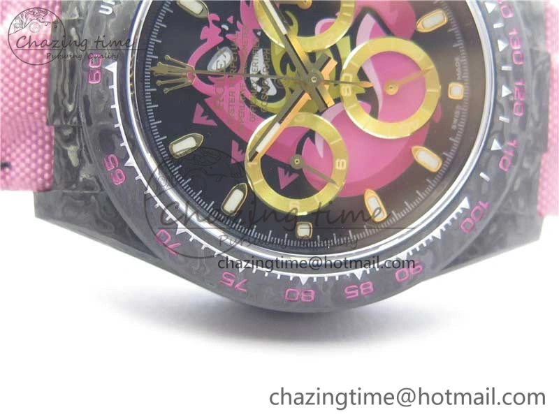 Daytona DIW Carbon V2 WWF Best Edition Black Pink Dial On Pink Nylon Strap A7750