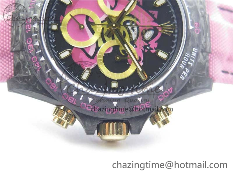 Daytona DIW Carbon V2 WWF Best Edition Black Pink Dial On Pink Nylon Strap A7750