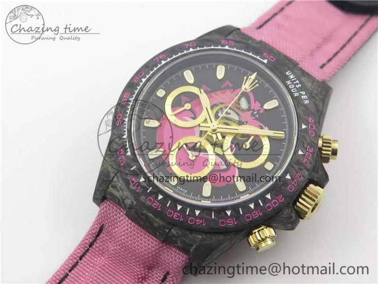 Daytona DIW Carbon V2 WWF Best Edition Black Pink Dial On Pink Nylon Strap A7750