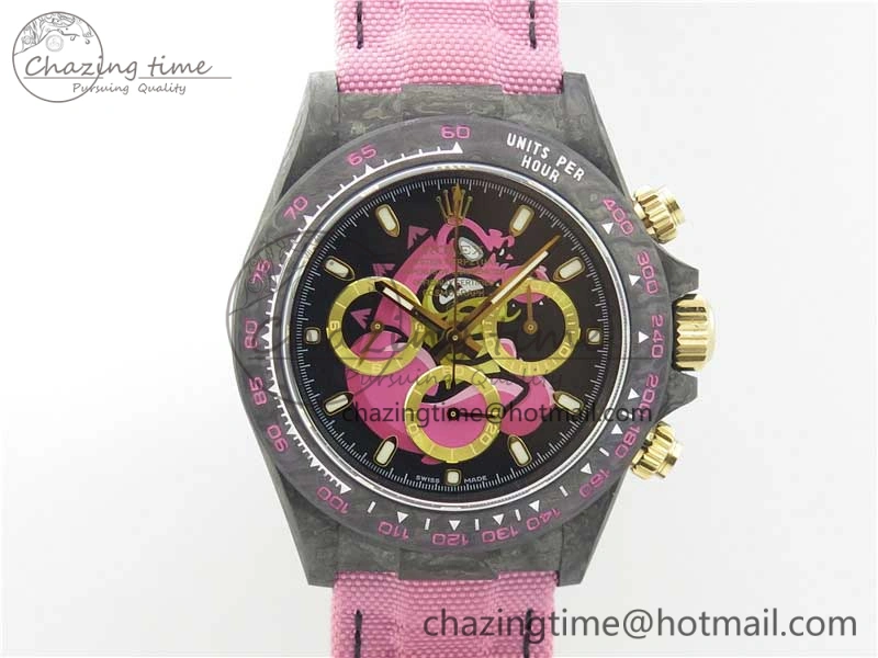 Daytona DIW Carbon V2 WWF Best Edition Black Pink Dial On Pink Nylon Strap A7750