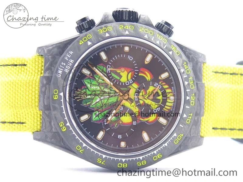 Daytona DIW Carbon V2 WWF Best Edition Yellow Skull Dial On Yellow Nylon Strap A7750