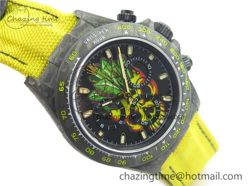 Daytona DIW Carbon V2 WWF Best Edition Yellow Skull Dial On Yellow Nylon Strap A7750