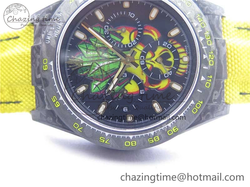 Daytona DIW Carbon V2 WWF Best Edition Yellow Skull Dial On Yellow Nylon Strap A7750