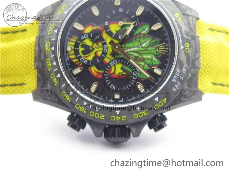 Daytona DIW Carbon V2 WWF Best Edition Yellow Skull Dial On Yellow Nylon Strap A7750