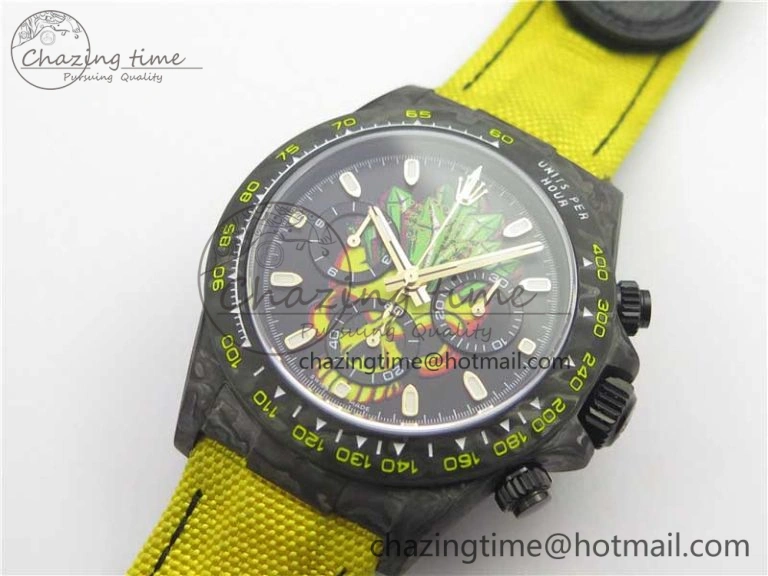 Daytona DIW Carbon V2 WWF Best Edition Yellow Skull Dial On Yellow Nylon Strap A7750