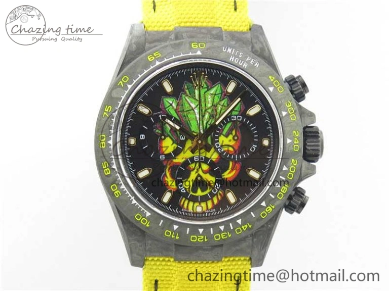 Daytona DIW Carbon V2 WWF Best Edition Yellow Skull Dial On Yellow Nylon Strap A7750
