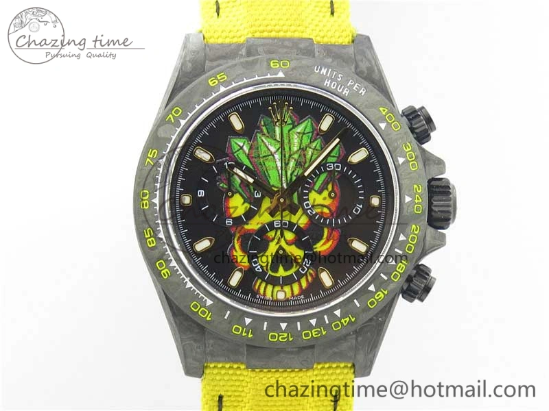 Daytona DIW Carbon V2 WWF Best Edition Yellow Skull Dial On Yellow Nylon Strap A7750