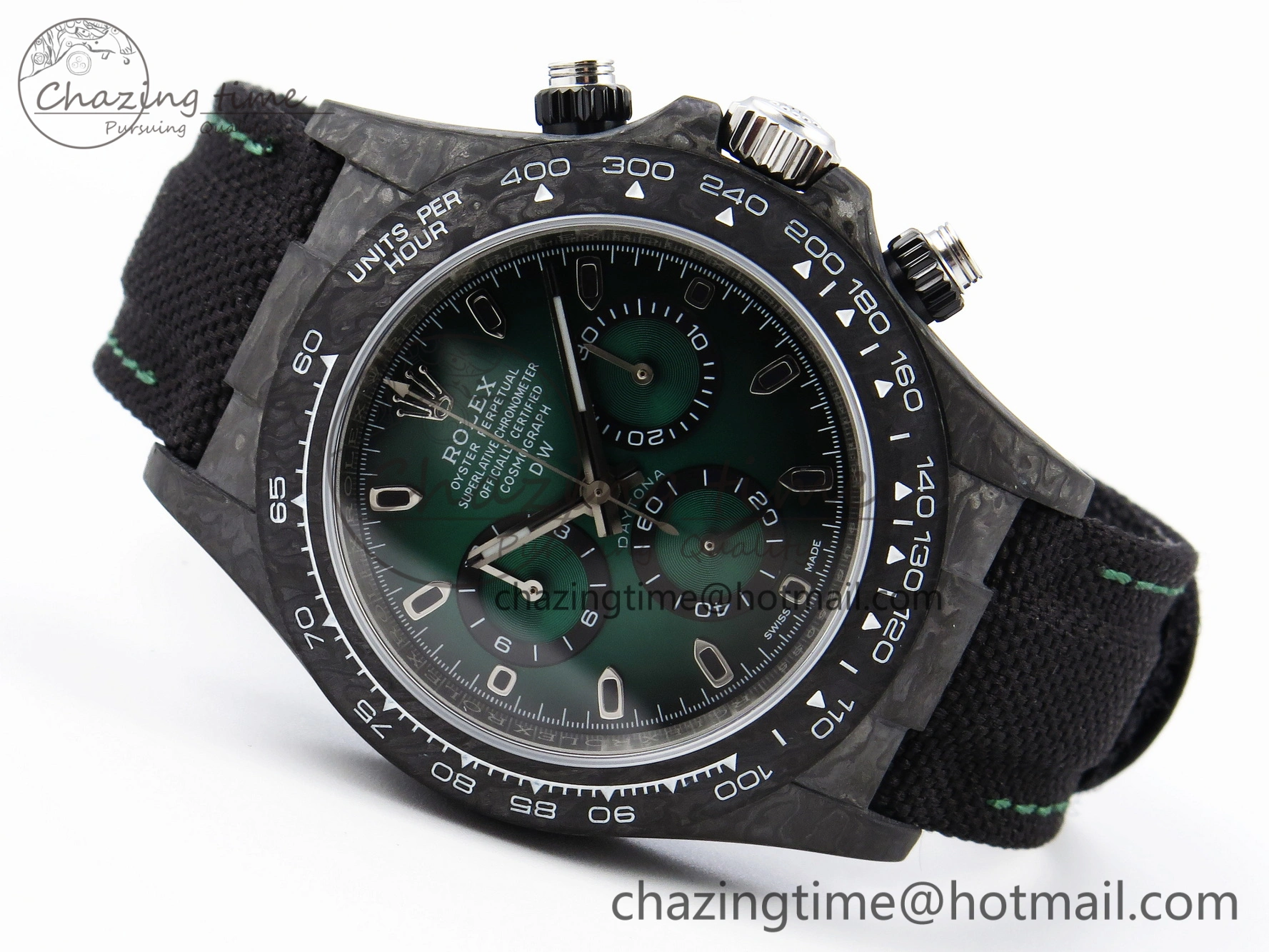 Daytona DIW Carbon SS Case and Bezel DIWF Edition Green Dial on Black Nylon Strap A7750