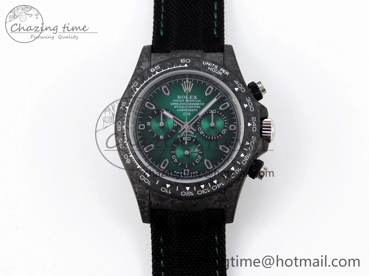 Daytona DIW Carbon SS Case and Bezel DIWF Edition Green Dial on Black Nylon Strap A7750