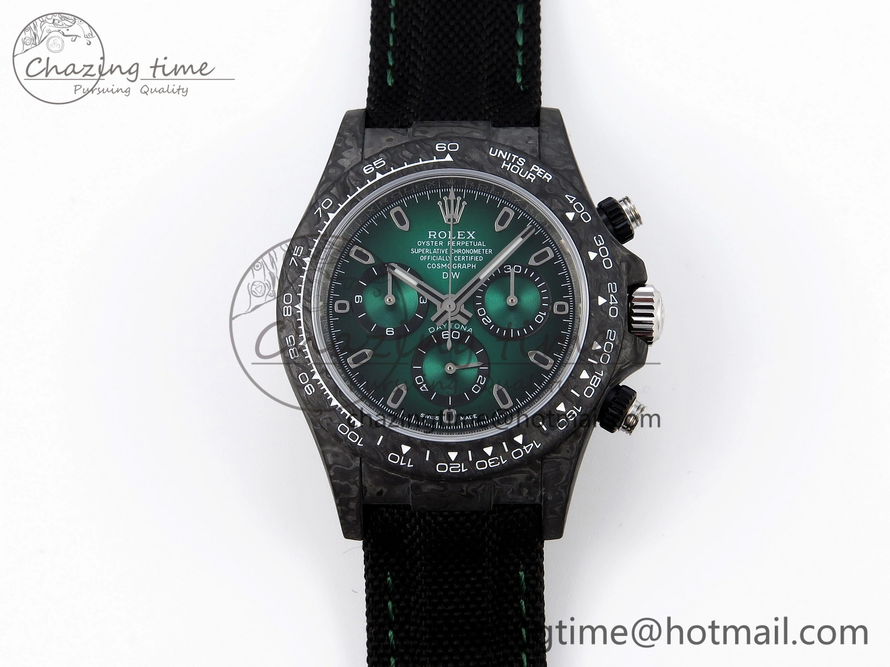Daytona DIW Carbon SS Case and Bezel DIWF Edition Green Dial on Black Nylon Strap A7750
