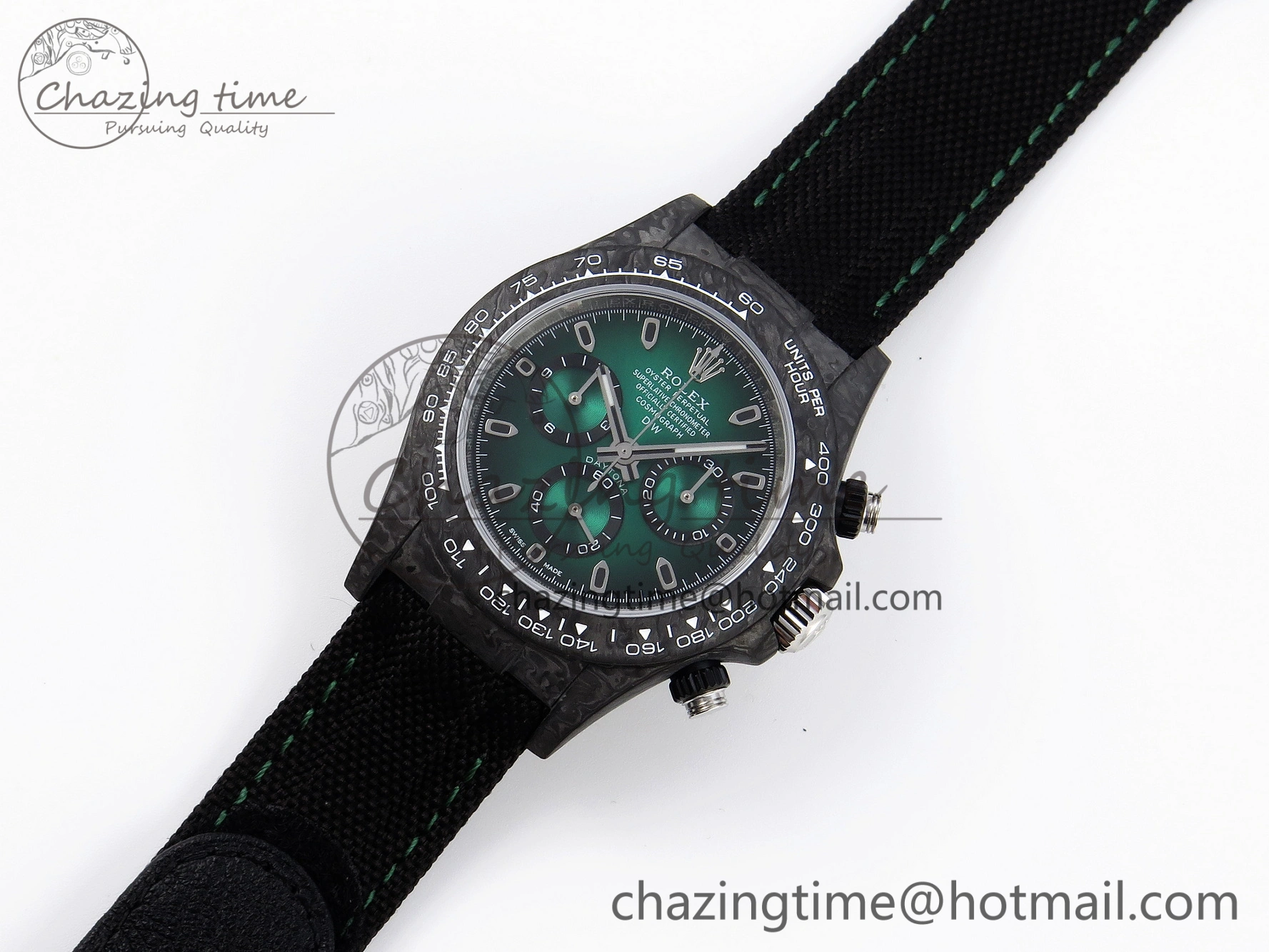 Daytona DIW Carbon SS Case and Bezel DIWF Edition Green Dial on Black Nylon Strap A7750