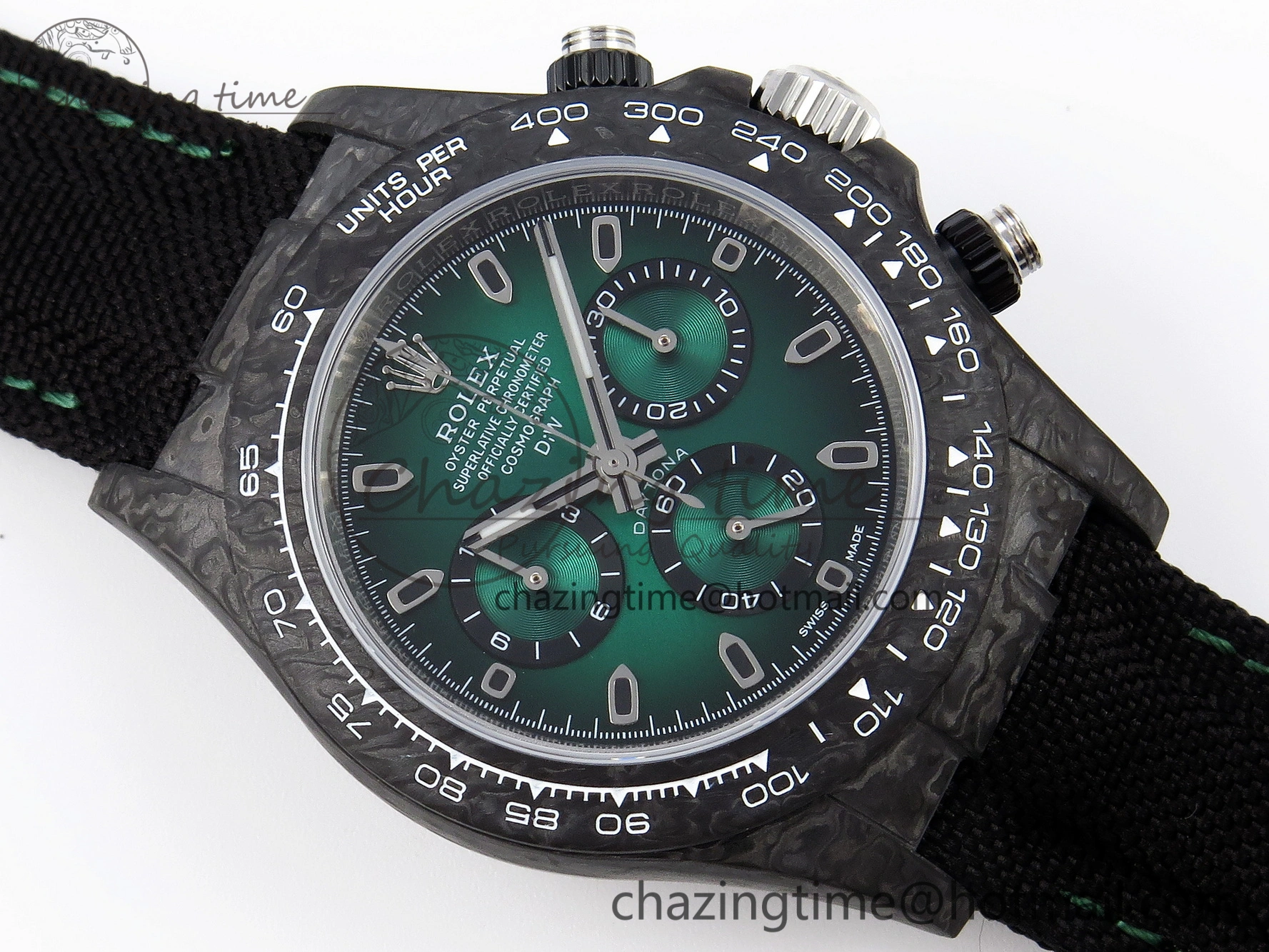 Daytona DIW Carbon SS Case and Bezel DIWF Edition Green Dial on Black Nylon Strap A7750