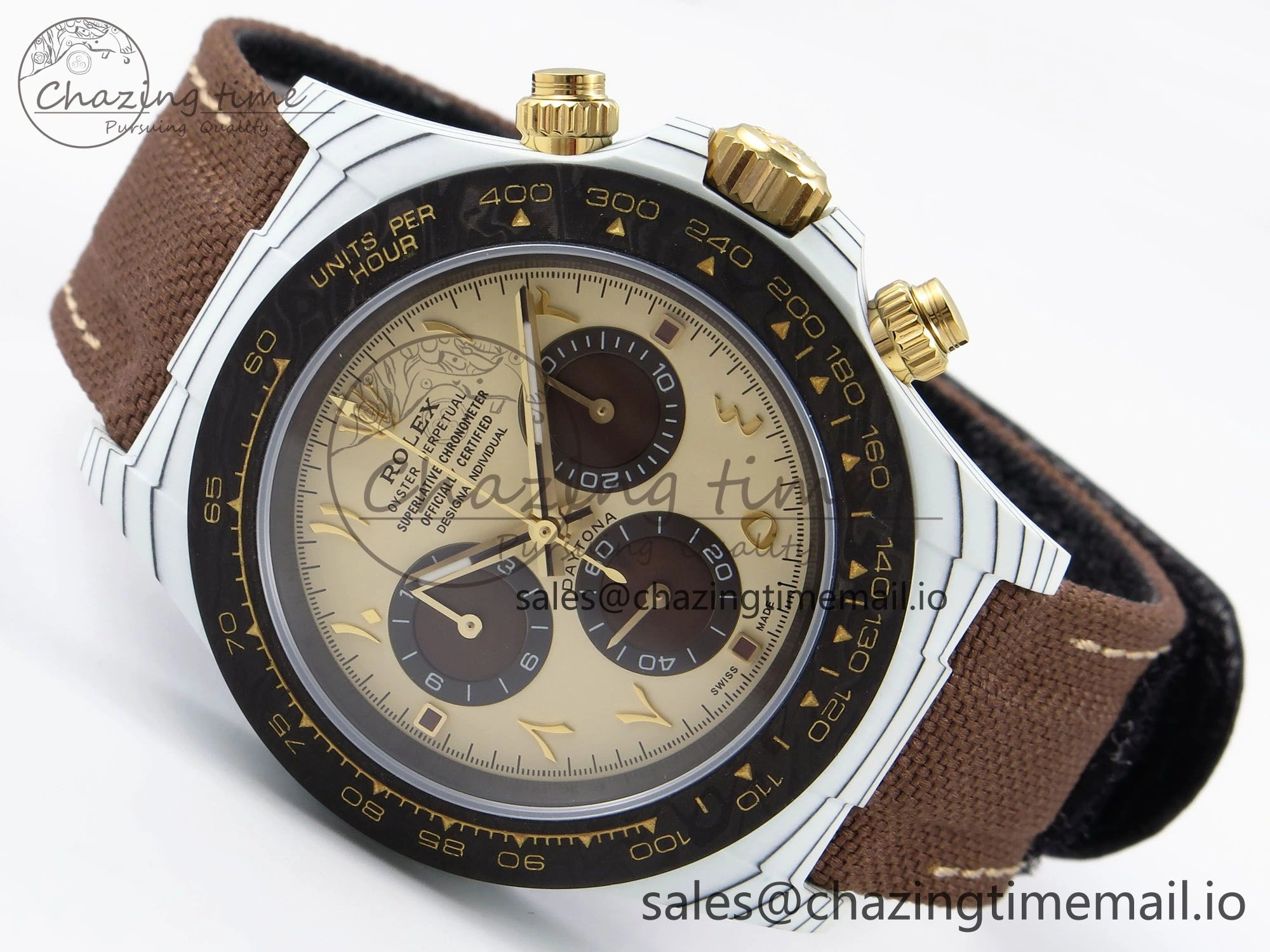 Daytona DIW “DESERT EAGLE”  White Carbon DIWF 1:1 Best Edition Cream Brown Dial on Brown Nylon Strap SH4130
