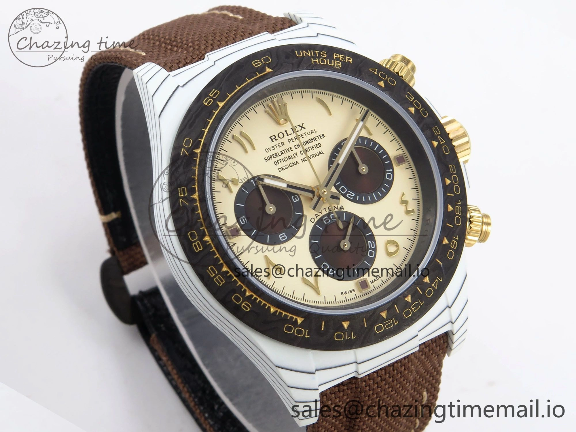 Daytona DIW “DESERT EAGLE”  White Carbon DIWF 1:1 Best Edition Cream Brown Dial on Brown Nylon Strap SH4130