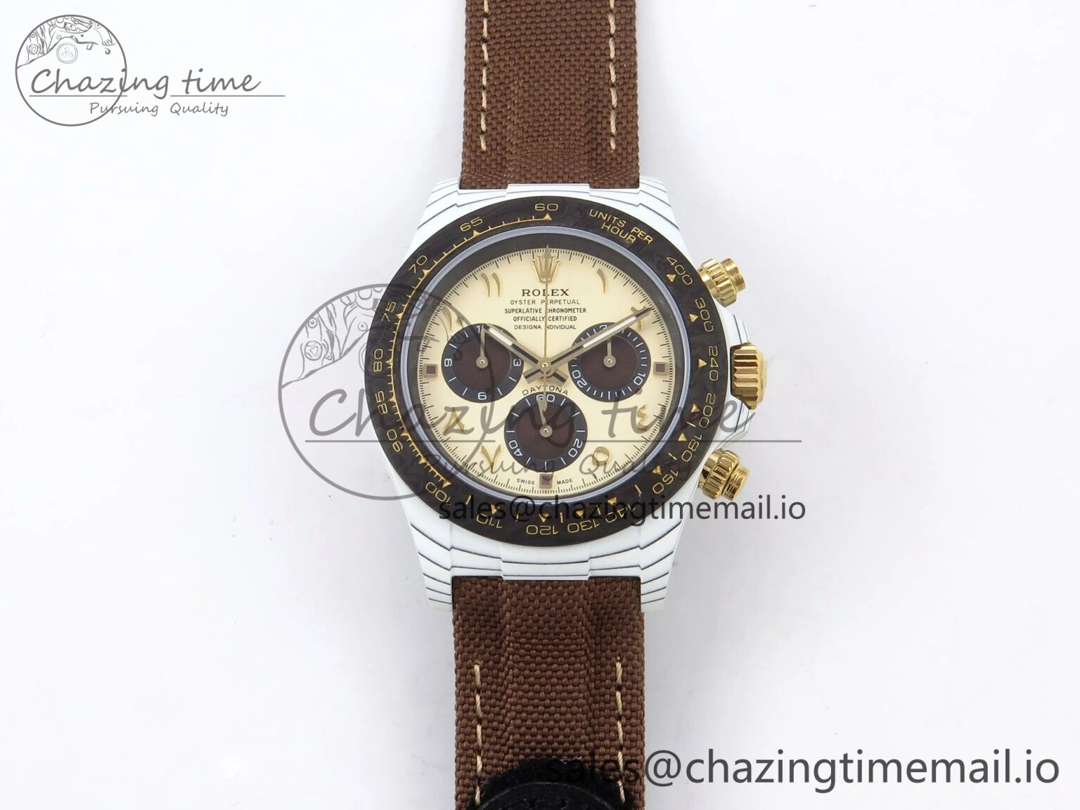 Daytona DIW “DESERT EAGLE”  White Carbon DIWF 1:1 Best Edition Cream Brown Dial on Brown Nylon Strap SH4130